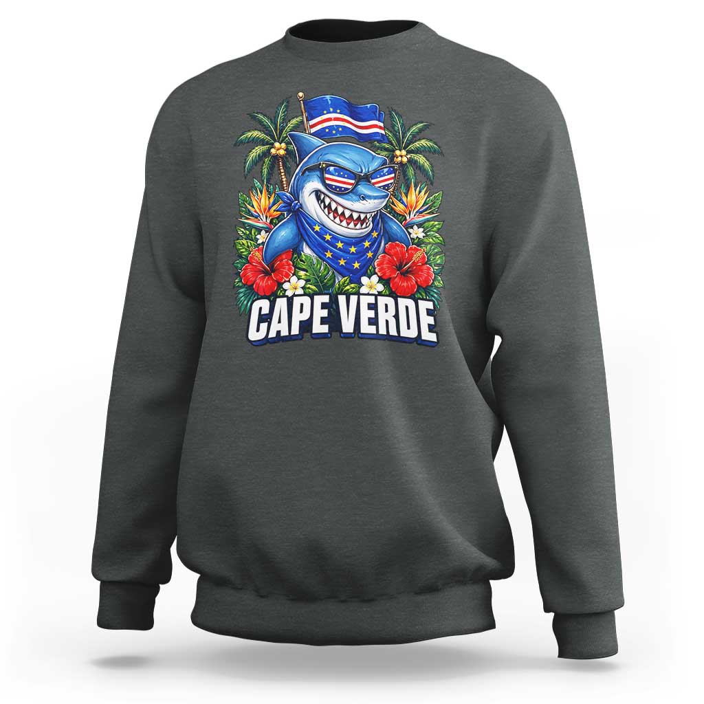 Cape Verde Cool Blue Shark Tropical Graphic Sweatshirt Cabo Verde Paradise Verdean Soccer Football Fans