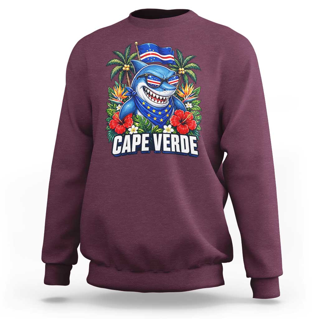 Cape Verde Cool Blue Shark Tropical Graphic Sweatshirt Cabo Verde Paradise Verdean Soccer Football Fans