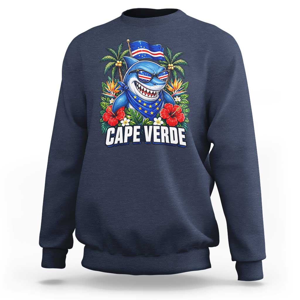 Cape Verde Cool Blue Shark Tropical Graphic Sweatshirt Cabo Verde Paradise Verdean Soccer Football Fans