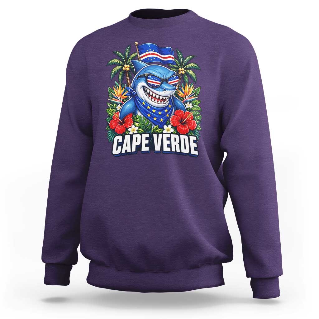 Cape Verde Cool Blue Shark Tropical Graphic Sweatshirt Cabo Verde Paradise Verdean Soccer Football Fans