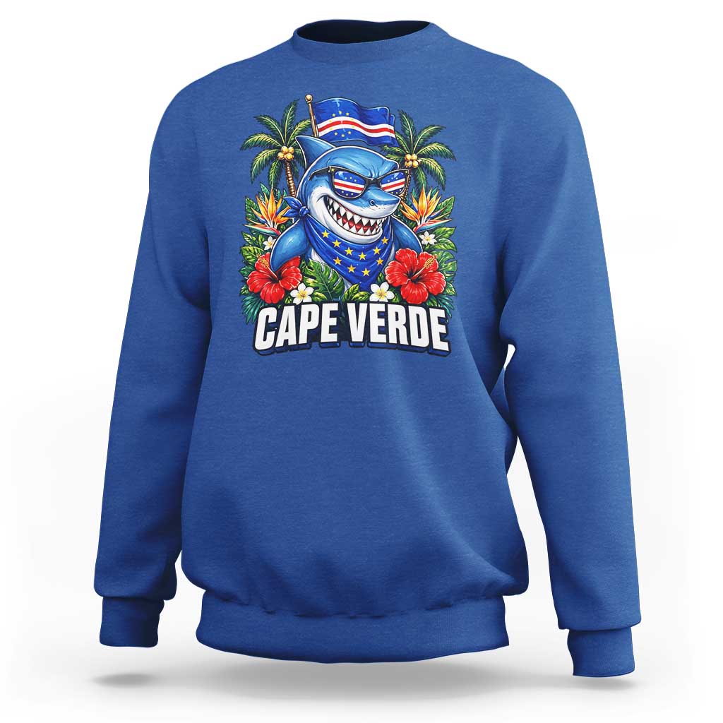 Cape Verde Cool Blue Shark Tropical Graphic Sweatshirt Cabo Verde Paradise Verdean Soccer Football Fans