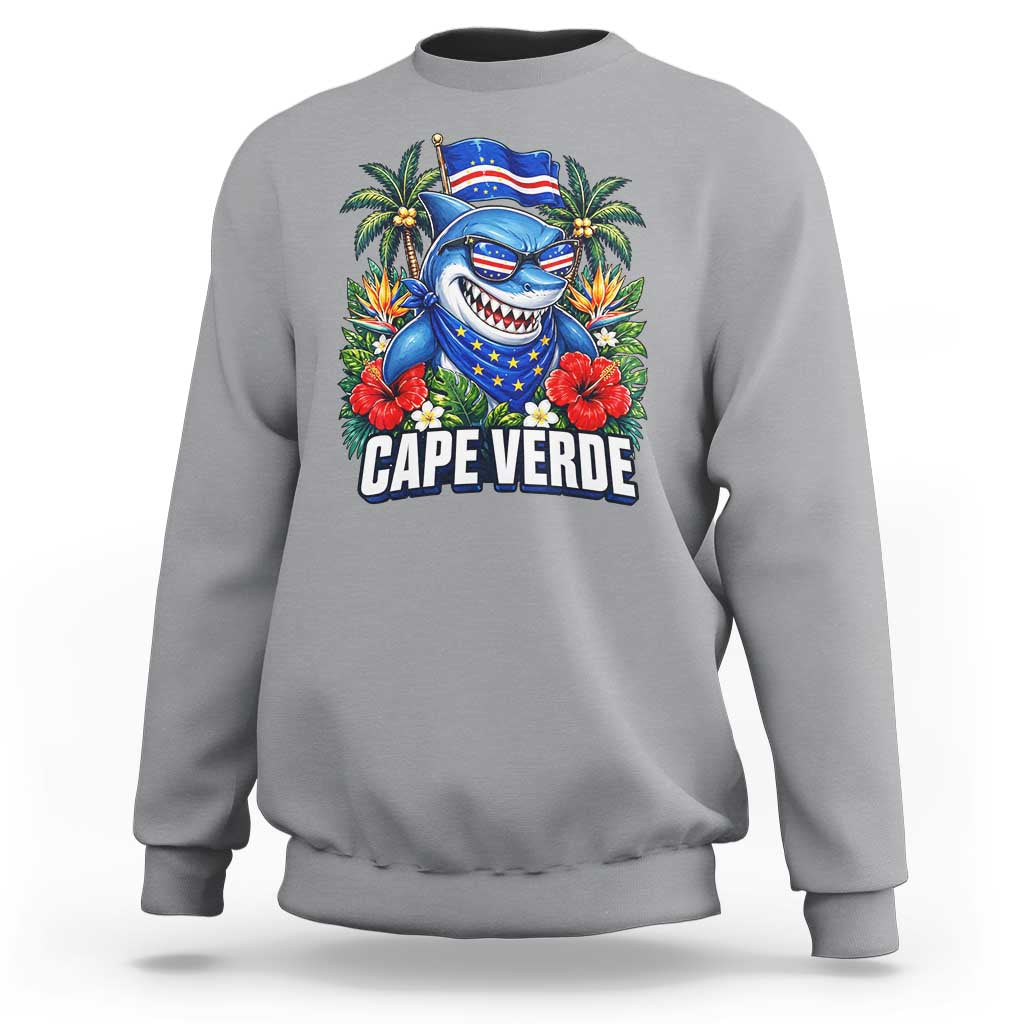 Cape Verde Cool Blue Shark Tropical Graphic Sweatshirt Cabo Verde Paradise Verdean Soccer Football Fans