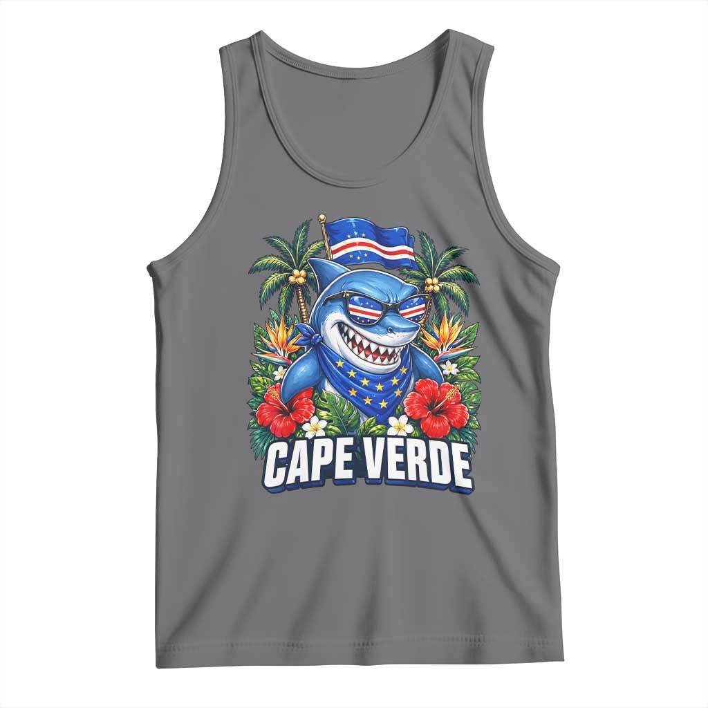 Cape Verde Cool Blue Shark Tropical Graphic Tank Top Cabo Verde Paradise Verdean Soccer Football Fans
