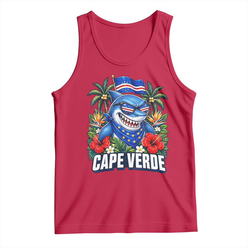 Cape Verde Cool Blue Shark Tropical Graphic Tank Top Cabo Verde Paradise Verdean Soccer Football Fans