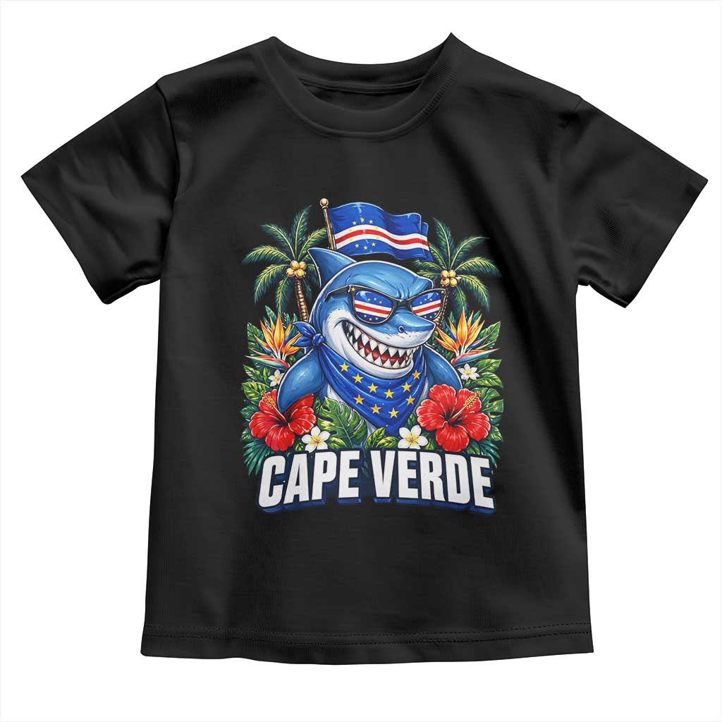 Cape Verde Cool Blue Shark Tropical Graphic Toddler T Shirt Cabo Verde Paradise Verdean Soccer Football Fans