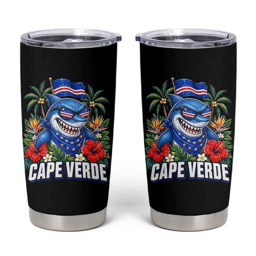 Cape Verde Cool Blue Shark Tropical Graphic Tumbler Cup Cabo Verde Paradise Verdean Soccer Football Fans