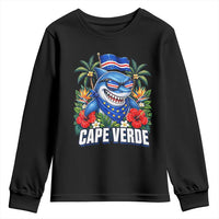 Cape Verde Cool Blue Shark Tropical Graphic Youth Sweatshirt Cabo Verde Paradise Verdean Soccer Football Fans
