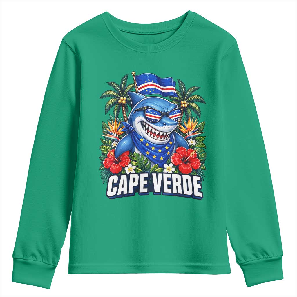 Cape Verde Cool Blue Shark Tropical Graphic Youth Sweatshirt Cabo Verde Paradise Verdean Soccer Football Fans