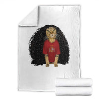 Funny Long Curly Hair Wig Soccer Cat Graphic Throw Blanket Spain Espana Sports Fans Meme Spanish Pride