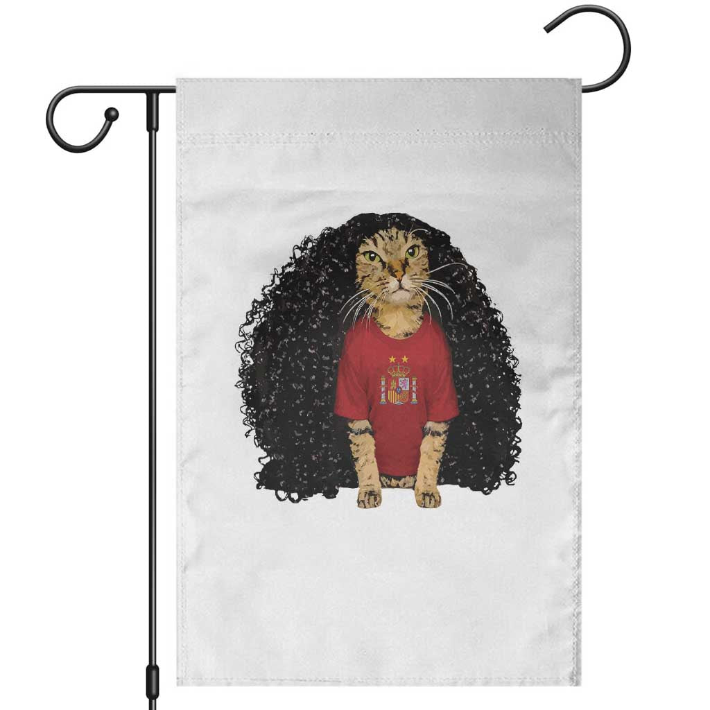 Funny Long Curly Hair Wig Soccer Cat Graphic Garden Flag Spain Espana Sports Fans Meme Spanish Pride