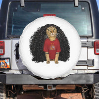 Funny Long Curly Hair Wig Soccer Cat Graphic Spare Tire Cover Spain Espana Sports Fans Meme Spanish Pride