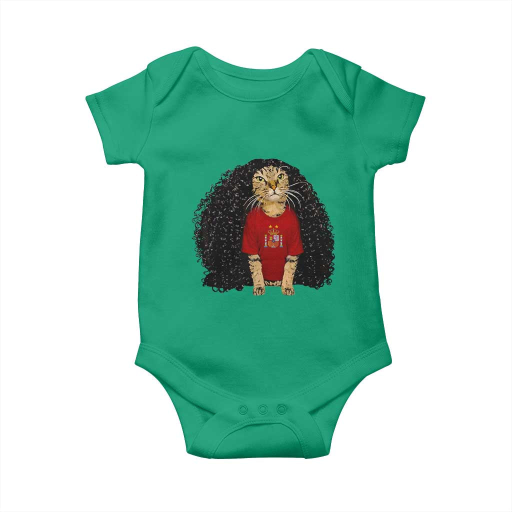 Funny Long Curly Hair Wig Soccer Cat Graphic Baby Onesie Spain Espana Sports Fans Meme Spanish Pride