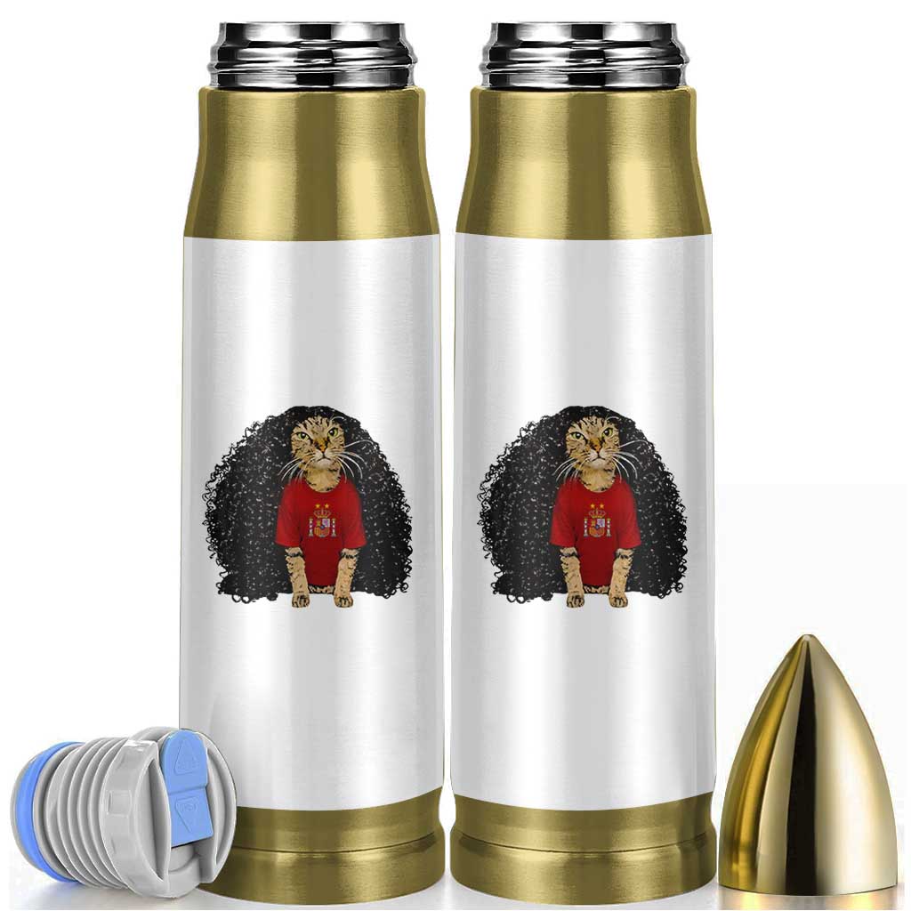 Funny Long Curly Hair Wig Soccer Cat Graphic Bullet Tumbler Spain Espana Sports Fans Meme Spanish Pride