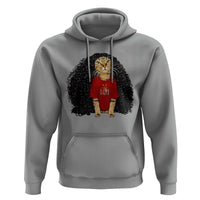 Funny Long Curly Hair Wig Soccer Cat Graphic Hoodie Spain Espana Sports Fans Meme Spanish Pride