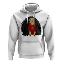 Funny Long Curly Hair Wig Soccer Cat Graphic Hoodie Spain Espana Sports Fans Meme Spanish Pride