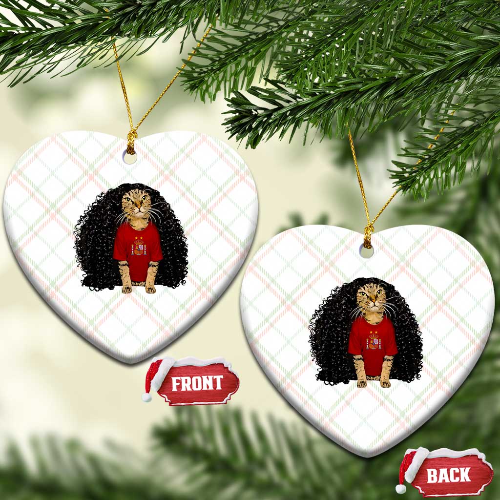 Funny Long Curly Hair Wig Soccer Cat Graphic Ceramic Ornament Spain Espana Sports Fans Meme Spanish Pride