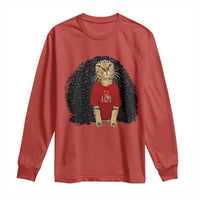 Funny Long Curly Hair Wig Soccer Cat Graphic Long Sleeve Shirt Spain Espana Sports Fans Meme Spanish Pride