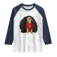 Funny Long Curly Hair Wig Soccer Cat Graphic Raglan Shirt Spain Espana Sports Fans Meme Spanish Pride