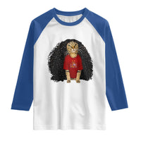 Funny Long Curly Hair Wig Soccer Cat Graphic Raglan Shirt Spain Espana Sports Fans Meme Spanish Pride