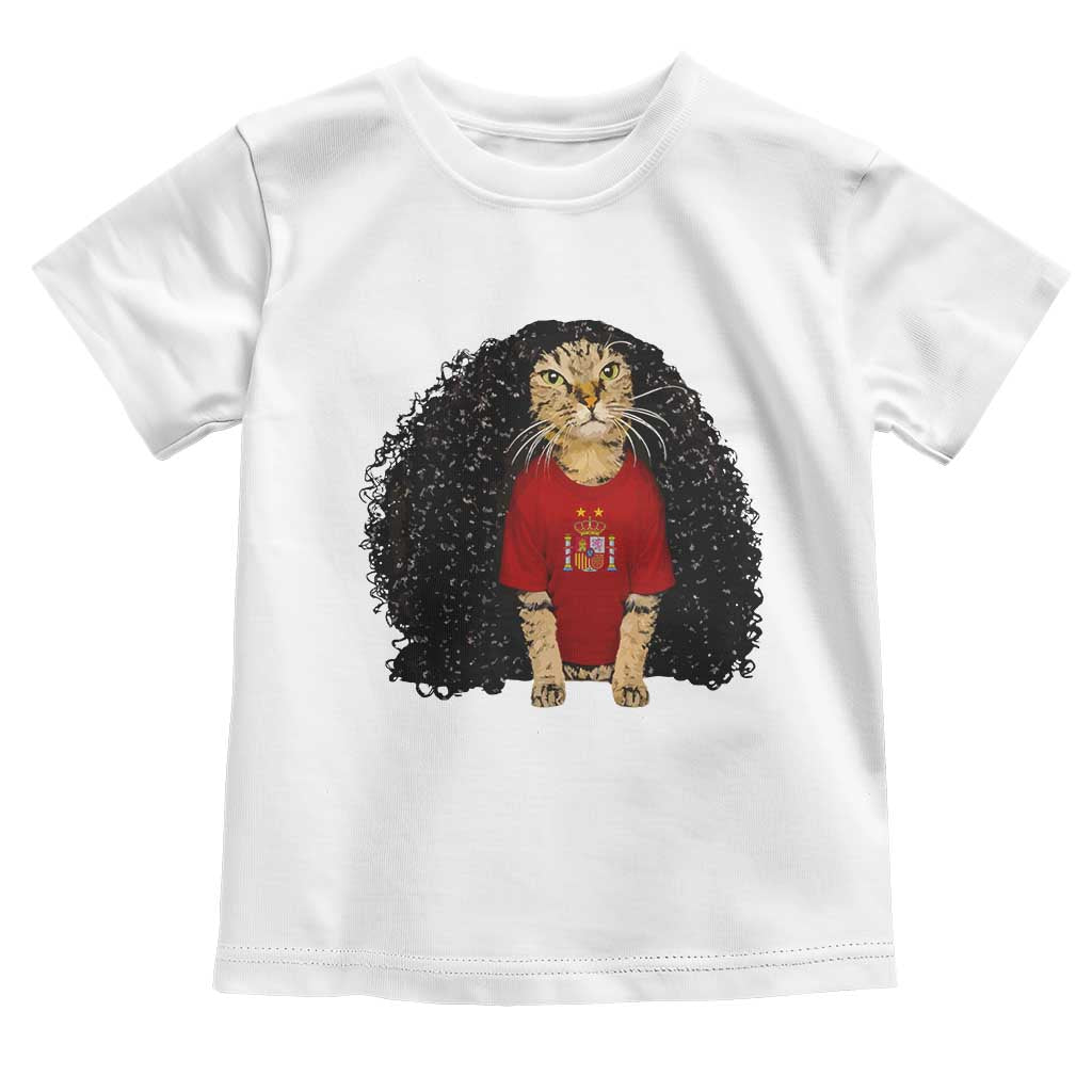 Funny Long Curly Hair Wig Soccer Cat Graphic Toddler T Shirt Spain Espana Sports Fans Meme Spanish Pride