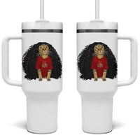 Funny Long Curly Hair Wig Soccer Cat Graphic Tumbler With Handle Spain Espana Sports Fans Meme Spanish Pride