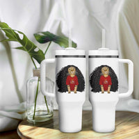Funny Long Curly Hair Wig Soccer Cat Graphic Tumbler With Handle Spain Espana Sports Fans Meme Spanish Pride