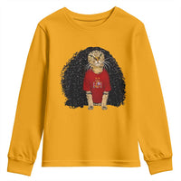 Funny Long Curly Hair Wig Soccer Cat Graphic Youth Sweatshirt Spain Espana Sports Fans Meme Spanish Pride