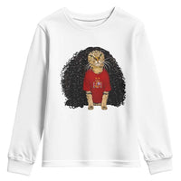 Funny Long Curly Hair Wig Soccer Cat Graphic Youth Sweatshirt Spain Espana Sports Fans Meme Spanish Pride
