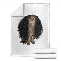 Funny Long Curly Hair Wig Cat Soccer Fans Throw Blanket Football Meme Sports Humor