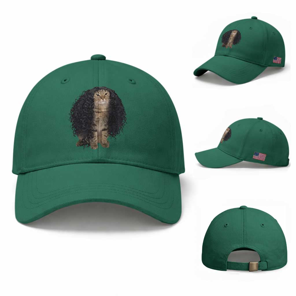 Funny Long Curly Hair Wig Cat Soccer Fans Baseball Cap Football Meme Sports Humor