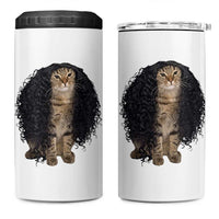 Funny Long Curly Hair Wig Cat Soccer Fans 4 in 1 Can Cooler Tumbler Football Meme Sports Humor