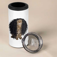 Funny Long Curly Hair Wig Cat Soccer Fans 4 in 1 Can Cooler Tumbler Football Meme Sports Humor