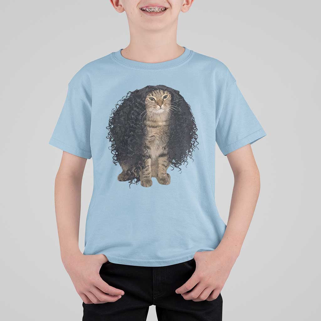 Funny Long Curly Hair Wig Cat Soccer Fans T Shirt For Kid Football Meme Sports Humor