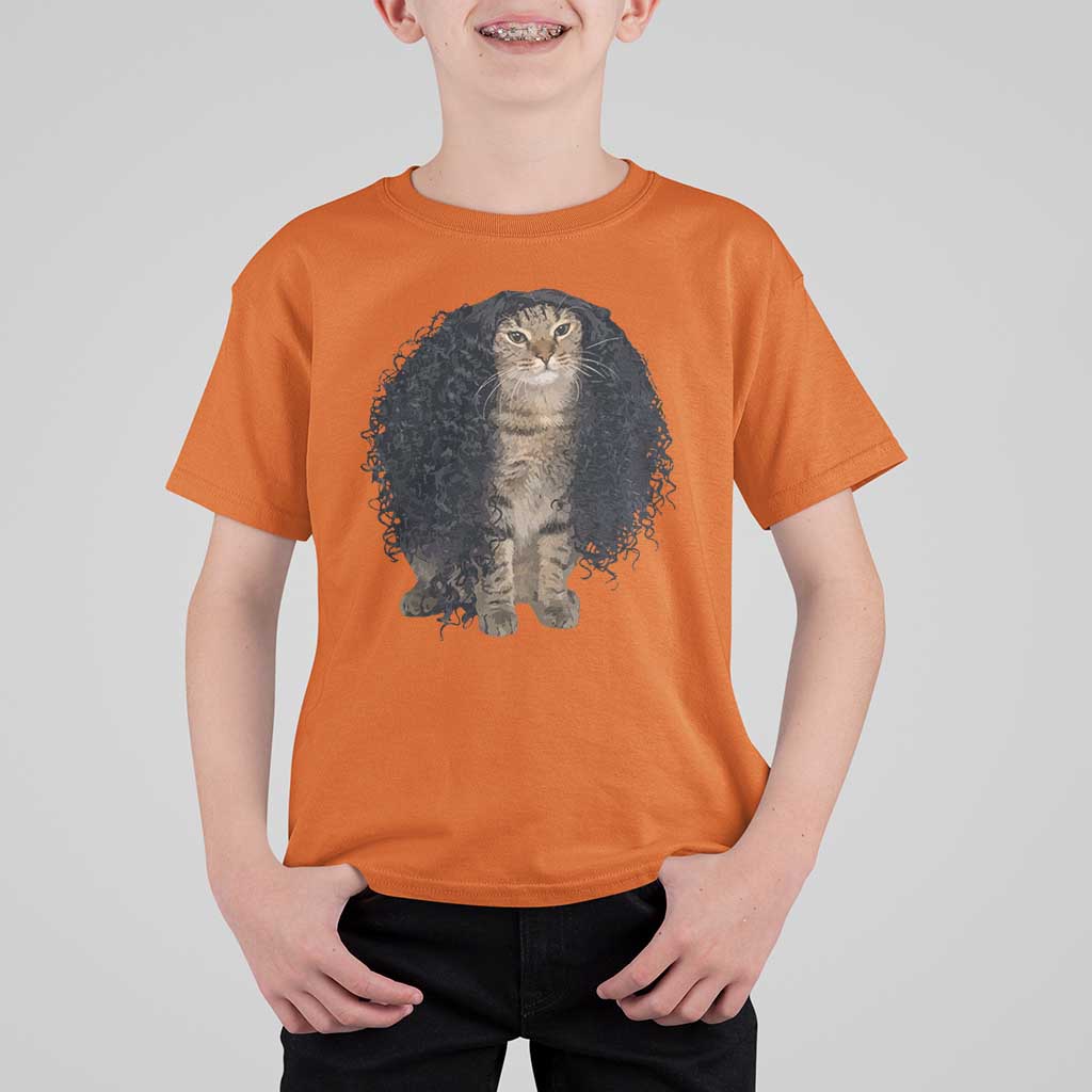 Funny Long Curly Hair Wig Cat Soccer Fans T Shirt For Kid Football Meme Sports Humor