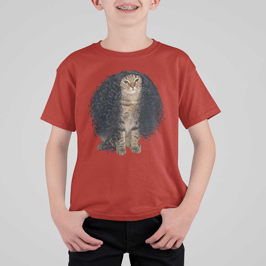 Funny Long Curly Hair Wig Cat Soccer Fans T Shirt For Kid Football Meme Sports Humor