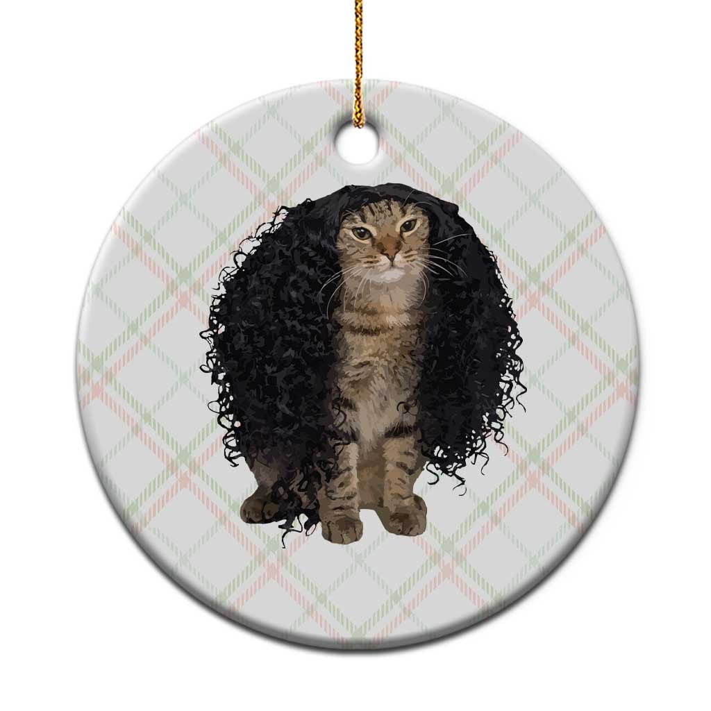 Funny Long Curly Hair Wig Cat Soccer Fans Ceramic Ornament Football Meme Sports Humor