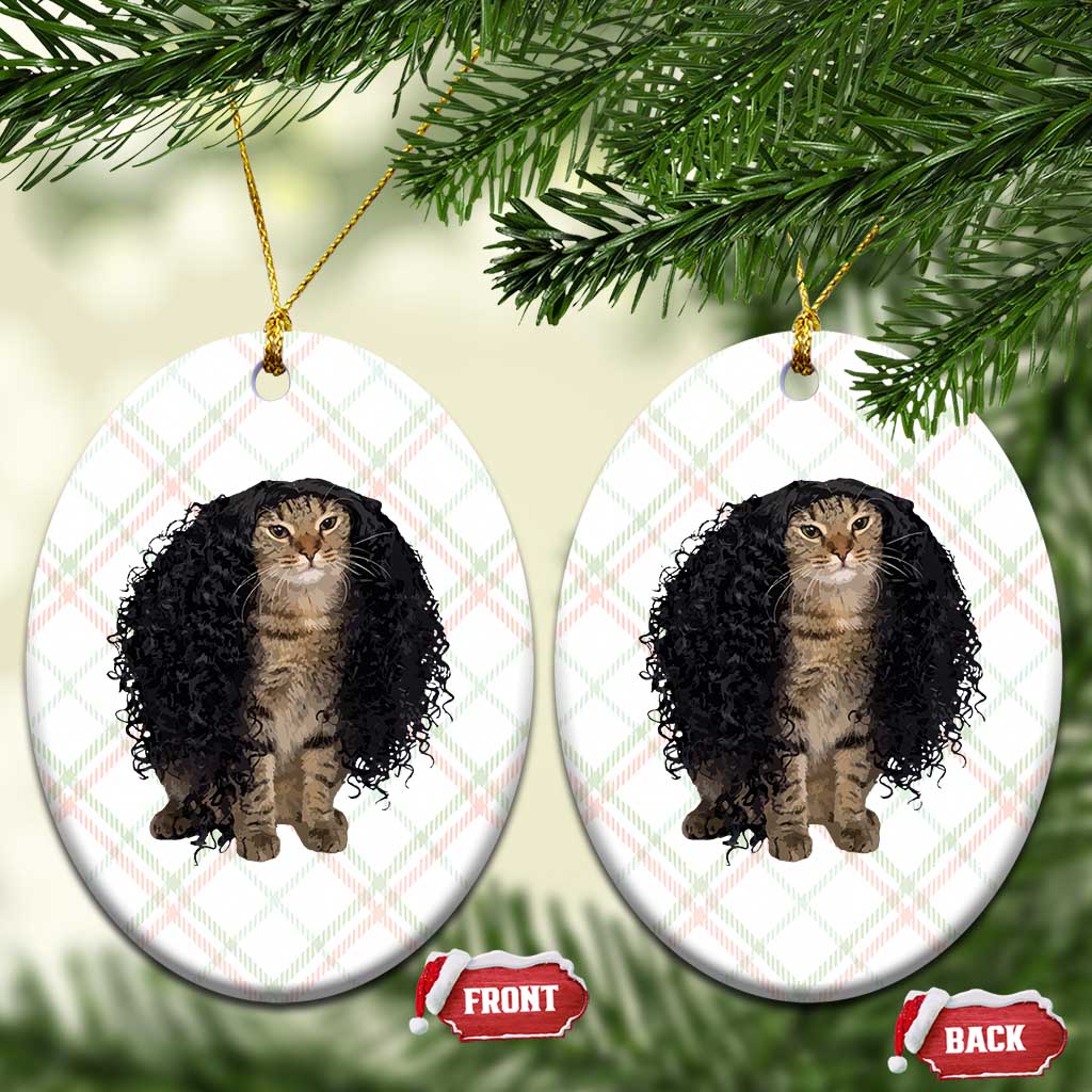 Funny Long Curly Hair Wig Cat Soccer Fans Ceramic Ornament Football Meme Sports Humor