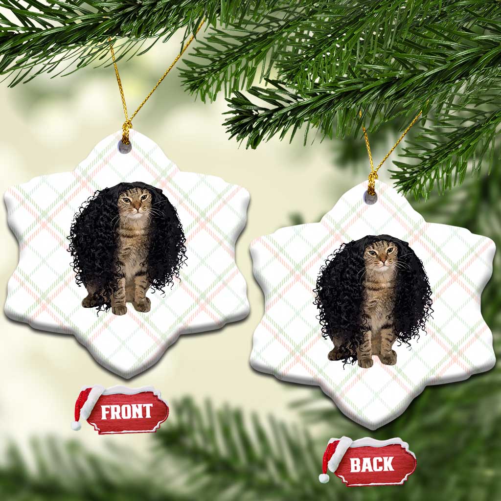 Funny Long Curly Hair Wig Cat Soccer Fans Ceramic Ornament Football Meme Sports Humor