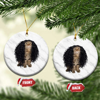 Funny Long Curly Hair Wig Cat Soccer Fans Ceramic Ornament Football Meme Sports Humor