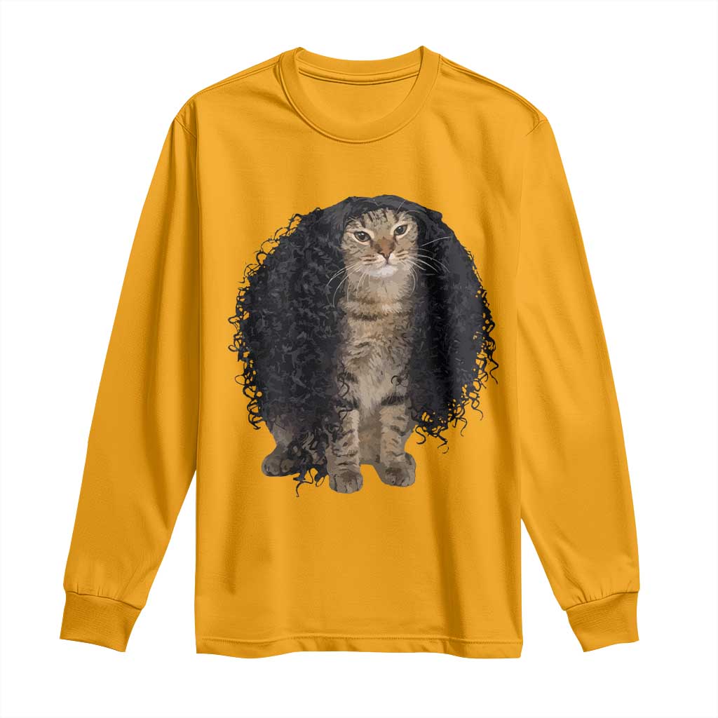 Funny Long Curly Hair Wig Cat Soccer Fans Long Sleeve Shirt Football Meme Sports Humor
