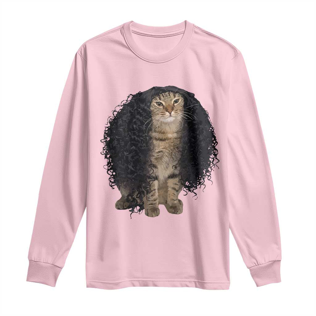 Funny Long Curly Hair Wig Cat Soccer Fans Long Sleeve Shirt Football Meme Sports Humor
