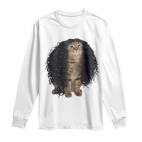 Funny Long Curly Hair Wig Cat Soccer Fans Long Sleeve Shirt Football Meme Sports Humor