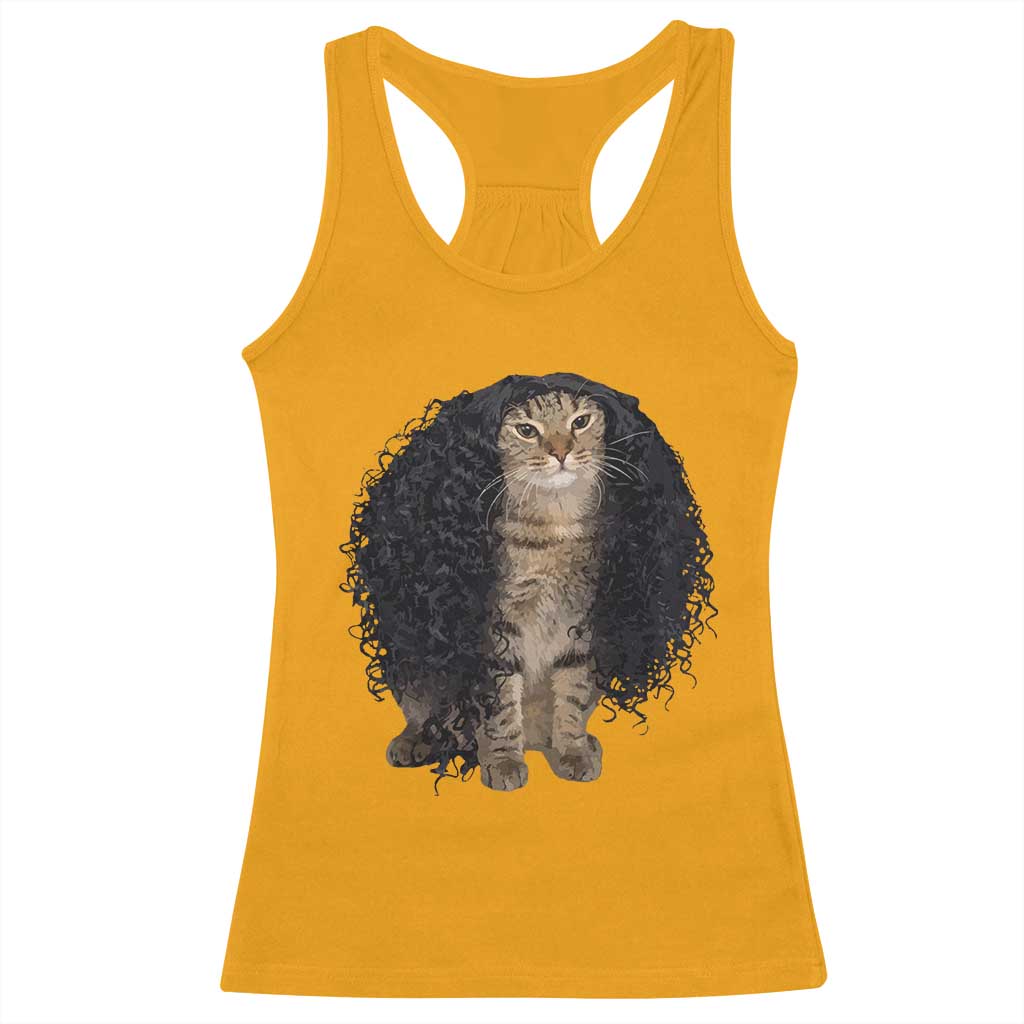 Funny Long Curly Hair Wig Cat Soccer Fans Racerback Tank Top Football Meme Sports Humor