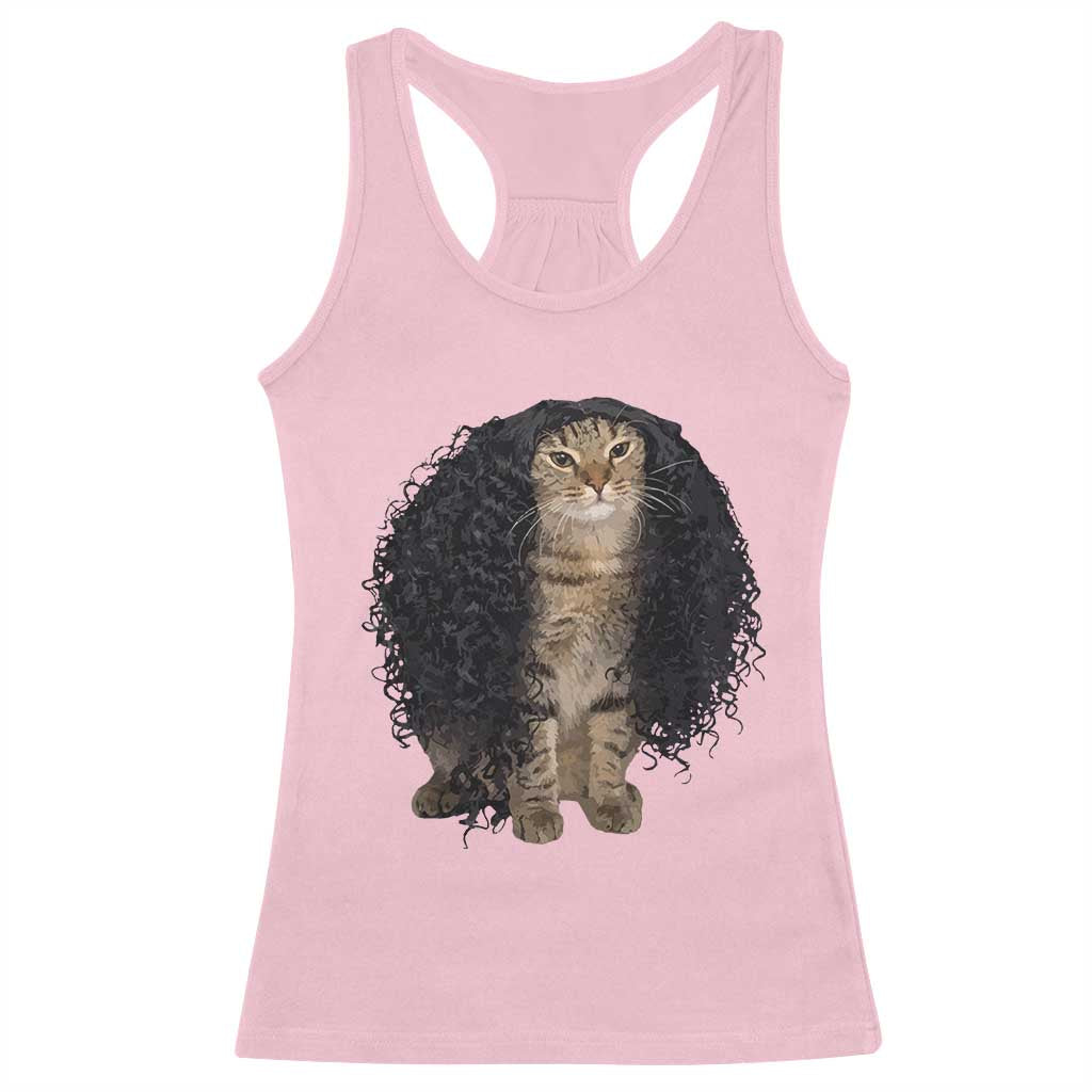 Funny Long Curly Hair Wig Cat Soccer Fans Racerback Tank Top Football Meme Sports Humor