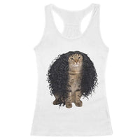 Funny Long Curly Hair Wig Cat Soccer Fans Racerback Tank Top Football Meme Sports Humor