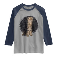 Funny Long Curly Hair Wig Cat Soccer Fans Raglan Shirt Football Meme Sports Humor