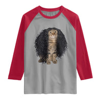 Funny Long Curly Hair Wig Cat Soccer Fans Raglan Shirt Football Meme Sports Humor