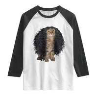 Funny Long Curly Hair Wig Cat Soccer Fans Raglan Shirt Football Meme Sports Humor