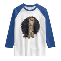 Funny Long Curly Hair Wig Cat Soccer Fans Raglan Shirt Football Meme Sports Humor