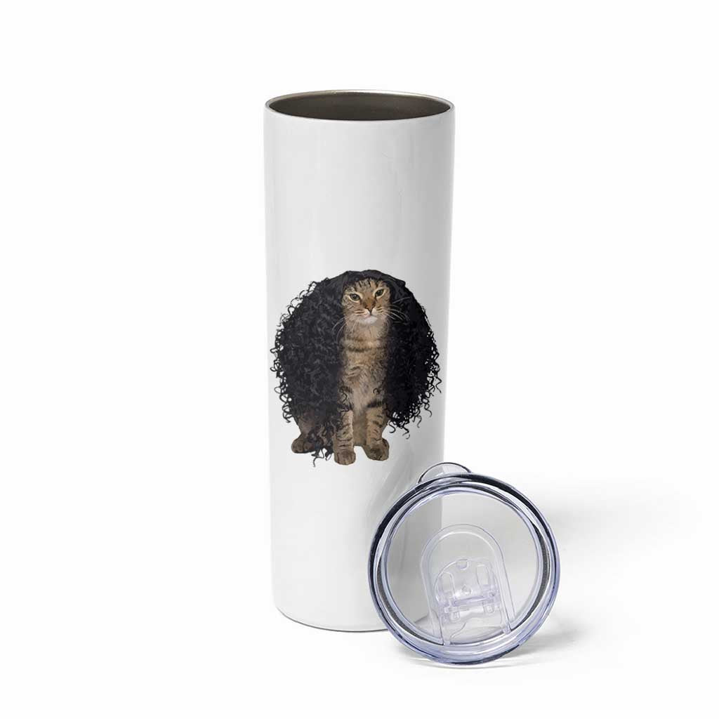 Funny Long Curly Hair Wig Cat Soccer Fans Skinny Tumbler Football Meme Sports Humor